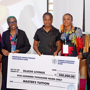 Oluchi Livinus, one of 2 winners of the Prof. T. A. Fregene Medical Physics Scholarship Award